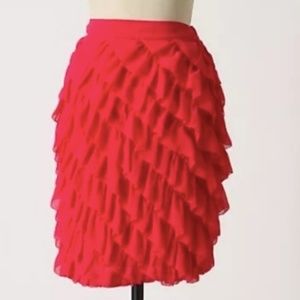 Anthropologie Odille Pink Ruffled Skirt